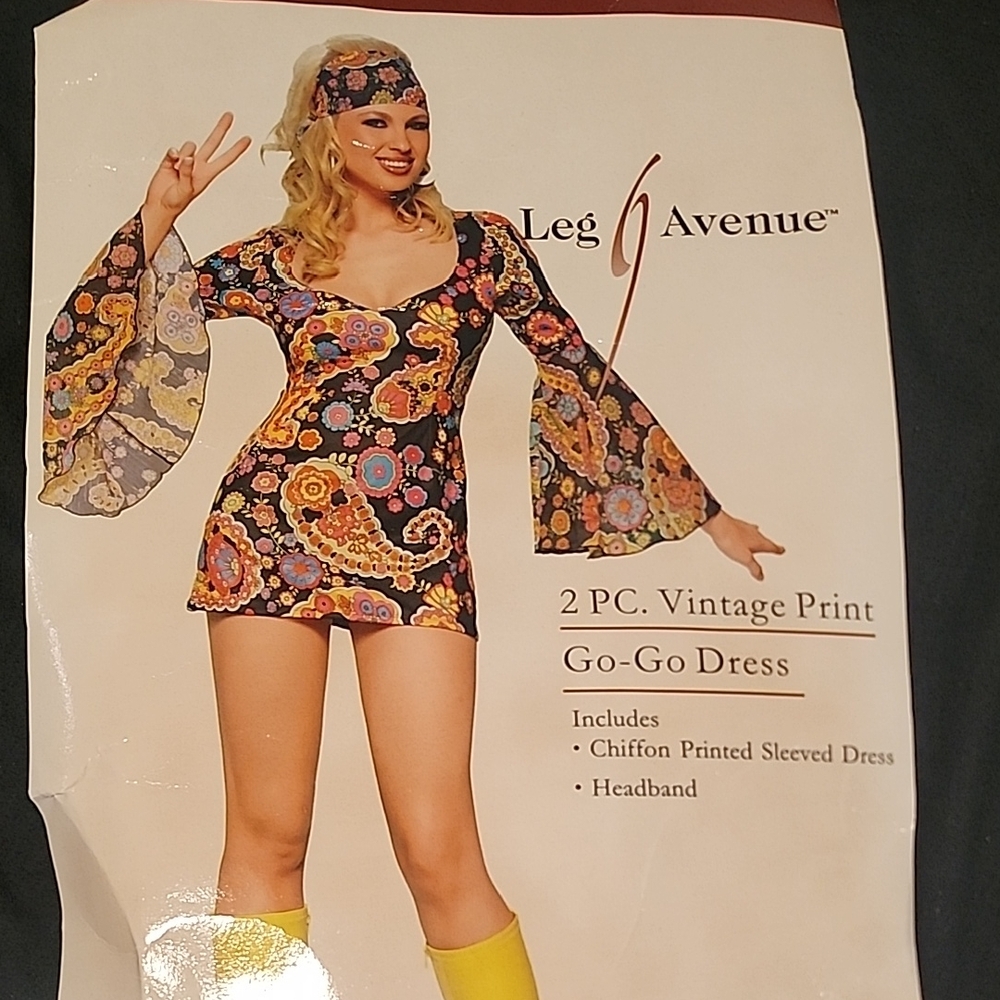 Leg Avenue Groovy Vintage Print Go-Go Dress Hippie Costume